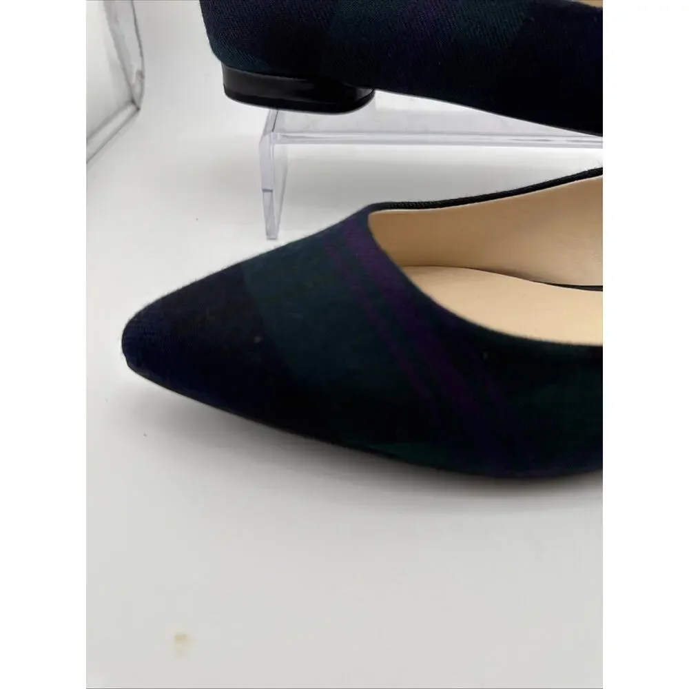 Nine West Women's Onlee Multicolor Plaid Fabric Pointed Toe Flats Size 8 M NWB